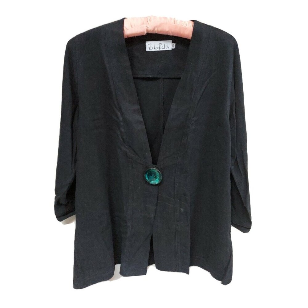 PalaPala Women's Artsy Lagenlook One Button Blazer Jacket XS 3/4 Sleeve Black